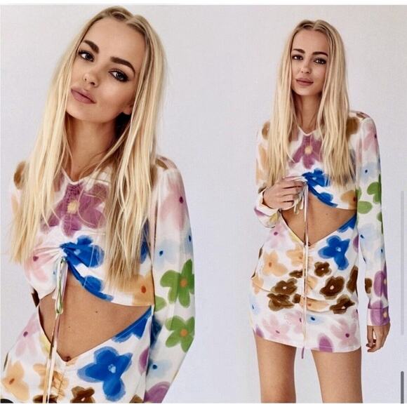 NWOT With Jean Hermana Viola Tricolor Long Sleeve Open Front Mini Dress XS - Picture 11 of 11